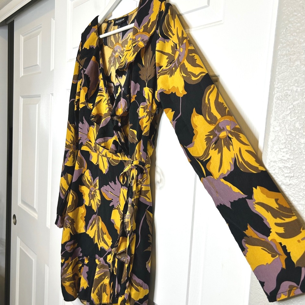 PARISIAN Women Floral Print Faux Wrap Ruffle Long Sleeve Mini Dress Size 8 - Picture 3 of 8